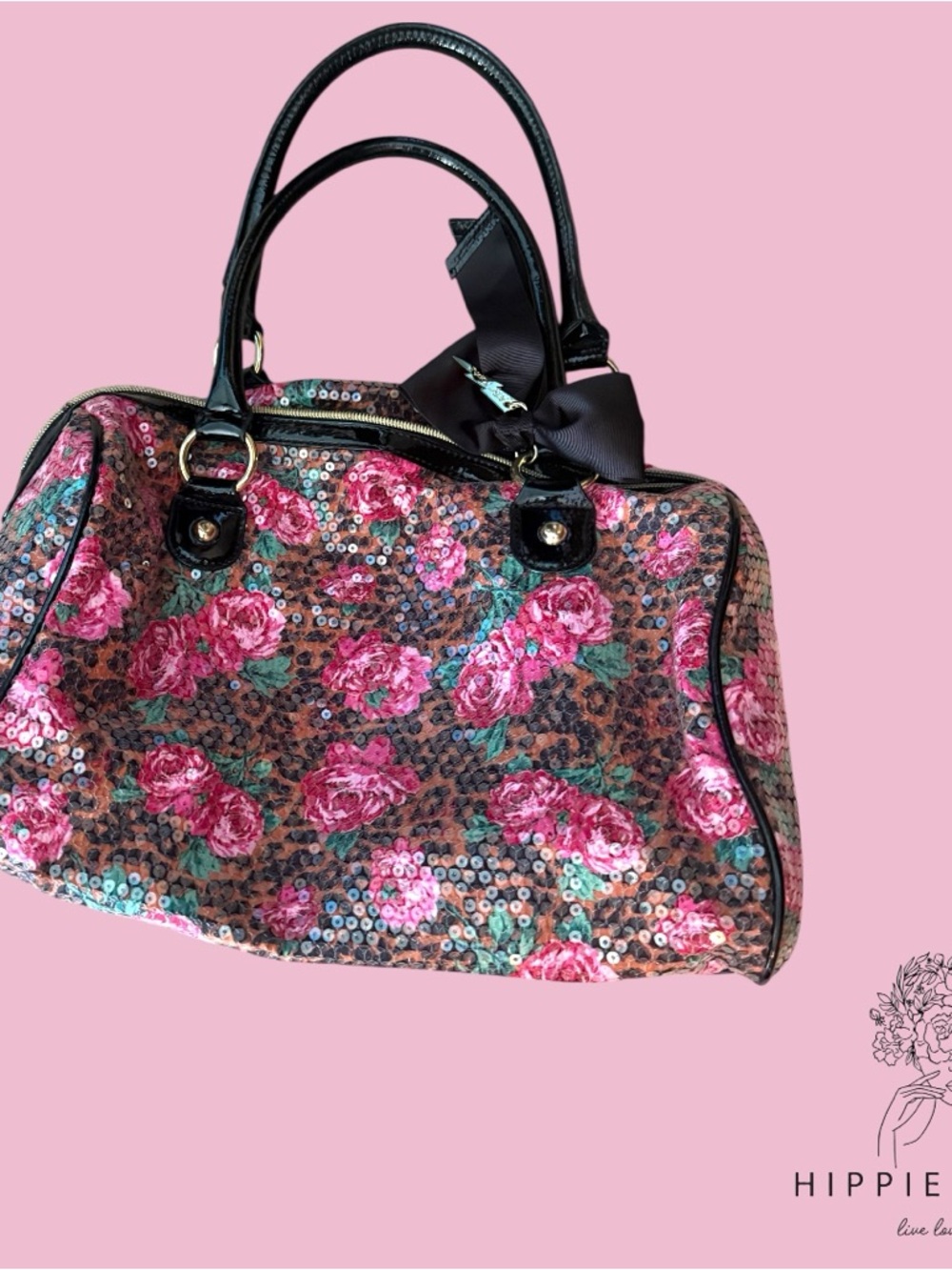 Betsey Johnson Floral Leopard Satchel, Sequin Accent - Picture 6 of 6